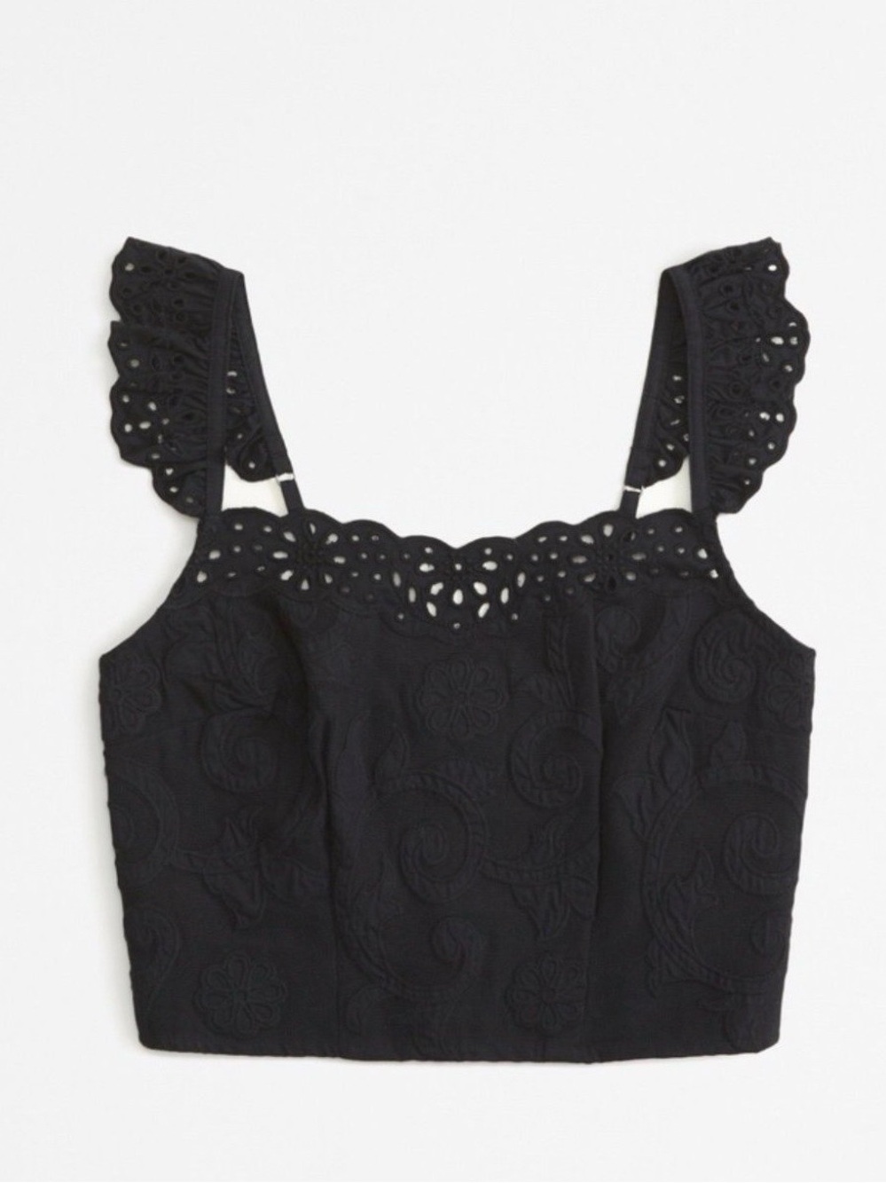 NWT Abercrombie ruffle strap eyelet top - black XS